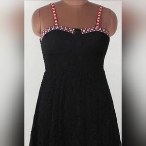 Xhilaration Black Eyelet Dress with Colorful Trim and Straps Size Large.